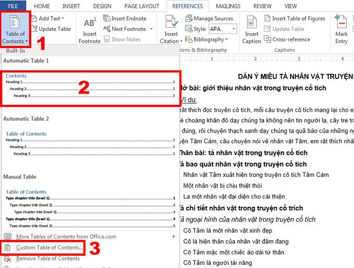 Các bước tạo mục lục tự động trong Microsoft Word