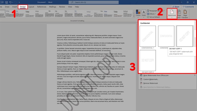 Các bước tạo watermark chìm trong Microsoft Word