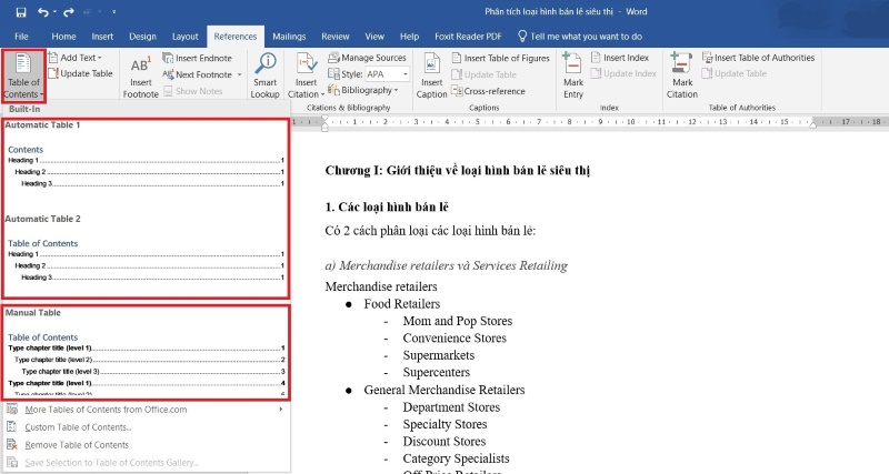 Cách tạo mục lục tự động trong Word cho luận văn