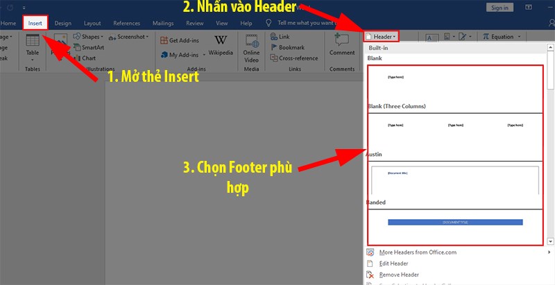 Thêm số trang vào footer